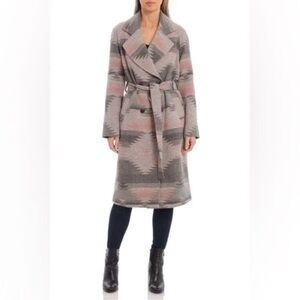 🎸AVEC LES FILLES🎸🔥NWT🔥Belted Blanket Walking Coat in Pink & Grey Aztec— Size XS